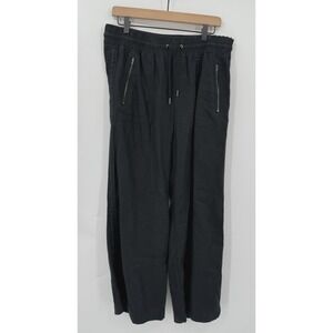 Athleta Pants Womens 12 Petite Black Linen Wide Leg Drawstring Cabo Pull On Boho